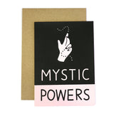 pink and black with envelope mystic powers hand spell greetings card
