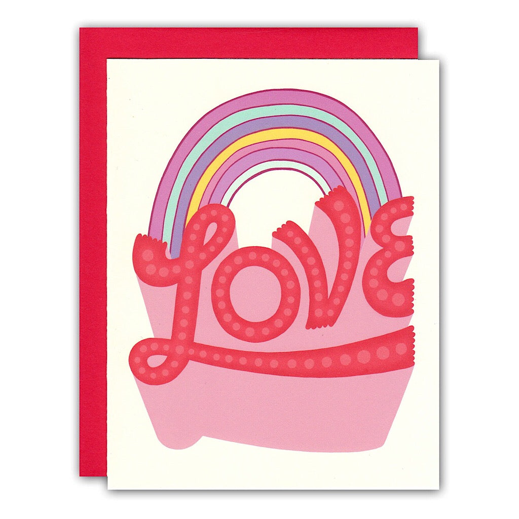 Retro Pastel Rainbow Love Typography Card
