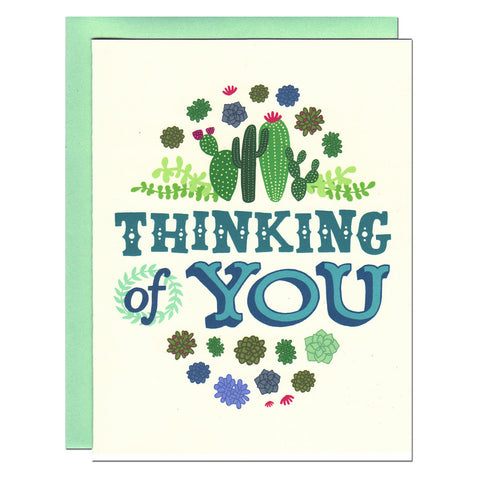 thinking of you illustrated succulents greetings card