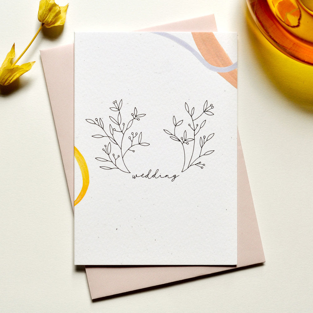 Floral Wedding Card with Pink Envelope