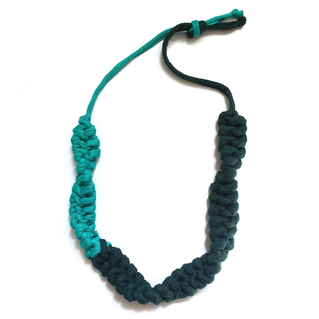 stretch woven cotton turquoise and green necklace