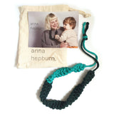 stretch woven cotton turquoise and green necklace with protective pouch and designers postcard