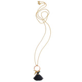 tassel necklace with black silk tassel and gold charms 1