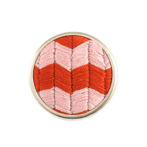 Cali pink and red zig-zag chevron pattern hand embroidered brooch